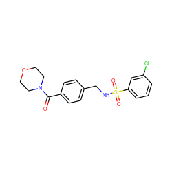 O=C(c1ccc(CNS(=O)(=O)c2cccc(Cl)c2)cc1)N1CCOCC1 ZINC000025374596