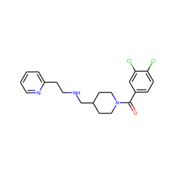 O=C(c1ccc(Cl)c(Cl)c1)N1CCC(CNCCc2ccccn2)CC1 ZINC000013782292