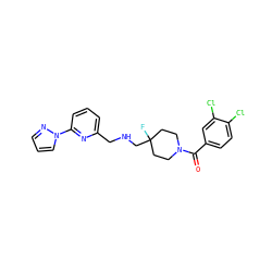 O=C(c1ccc(Cl)c(Cl)c1)N1CCC(F)(CNCc2cccc(-n3cccn3)n2)CC1 ZINC000013797264