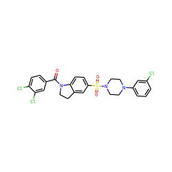 O=C(c1ccc(Cl)c(Cl)c1)N1CCc2cc(S(=O)(=O)N3CCN(c4cccc(Cl)c4)CC3)ccc21 ZINC000118515431