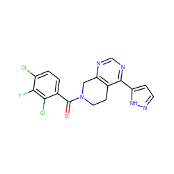 O=C(c1ccc(Cl)c(F)c1Cl)N1CCc2c(ncnc2-c2ccn[nH]2)C1 ZINC000219417862