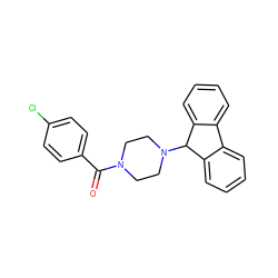 O=C(c1ccc(Cl)cc1)N1CCN(C2c3ccccc3-c3ccccc32)CC1 ZINC000020530705