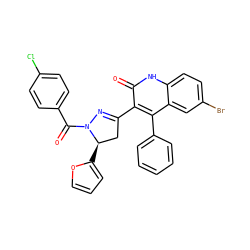 O=C(c1ccc(Cl)cc1)N1N=C(c2c(-c3ccccc3)c3cc(Br)ccc3[nH]c2=O)C[C@H]1c1ccco1 ZINC000103301021