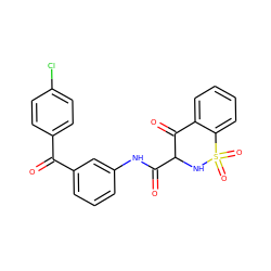 O=C(c1ccc(Cl)cc1)c1cccc(NC(=O)C2NS(=O)(=O)c3ccccc3C2=O)c1 ZINC000101331136