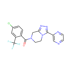 O=C(c1ccc(Cl)cc1C(F)(F)F)N1CCn2c(nnc2-c2cnccn2)C1 ZINC000095565067