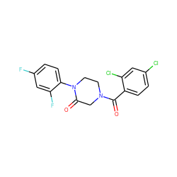 O=C(c1ccc(Cl)cc1Cl)N1CCN(c2ccc(F)cc2F)C(=O)C1 ZINC000059281763