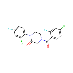 O=C(c1ccc(Cl)cc1F)N1CCN(c2ccc(F)cc2Cl)C(=O)C1 ZINC000059275492