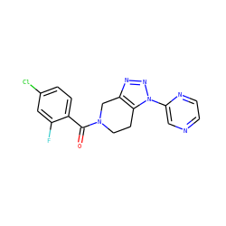 O=C(c1ccc(Cl)cc1F)N1CCc2c(nnn2-c2cnccn2)C1 ZINC000226003328