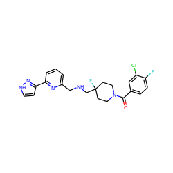 O=C(c1ccc(F)c(Cl)c1)N1CCC(F)(CNCc2cccc(-c3cc[nH]n3)n2)CC1 ZINC000053244630