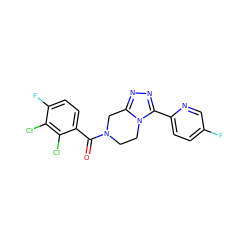 O=C(c1ccc(F)c(Cl)c1Cl)N1CCn2c(nnc2-c2ccc(F)cn2)C1 ZINC000095565346