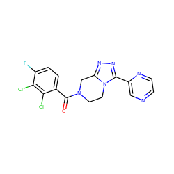 O=C(c1ccc(F)c(Cl)c1Cl)N1CCn2c(nnc2-c2cnccn2)C1 ZINC000095565841