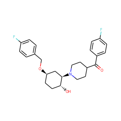 O=C(c1ccc(F)cc1)C1CCN([C@@H]2C[C@H](OCc3ccc(F)cc3)CC[C@H]2O)CC1 ZINC000473090733