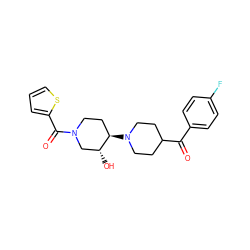 O=C(c1ccc(F)cc1)C1CCN([C@@H]2CCN(C(=O)c3cccs3)C[C@H]2O)CC1 ZINC000084741228