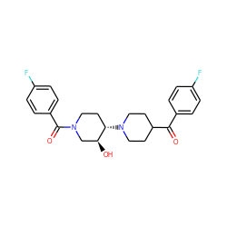 O=C(c1ccc(F)cc1)C1CCN([C@H]2CCN(C(=O)c3ccc(F)cc3)C[C@@H]2O)CC1 ZINC000072180808