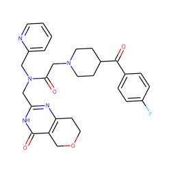 O=C(c1ccc(F)cc1)C1CCN(CC(=O)N(Cc2ccccn2)Cc2nc3c(c(=O)[nH]2)COCC3)CC1 ZINC000096283568