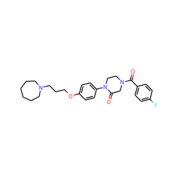 O=C(c1ccc(F)cc1)N1CCN(c2ccc(OCCCN3CCCCCC3)cc2)C(=O)C1 ZINC000028870269