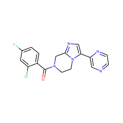 O=C(c1ccc(F)cc1Cl)N1CCn2c(-c3cnccn3)cnc2C1 ZINC000095565175