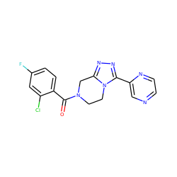 O=C(c1ccc(F)cc1Cl)N1CCn2c(nnc2-c2cnccn2)C1 ZINC000095565862