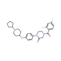 O=C(c1ccc(F)cc1F)N1CCN(c2ccc(OC3CCN(C4CCCC4)CC3)cc2)C(=O)C1 ZINC000028870409