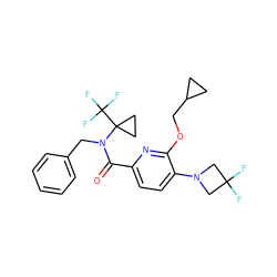 O=C(c1ccc(N2CC(F)(F)C2)c(OCC2CC2)n1)N(Cc1ccccc1)C1(C(F)(F)F)CC1 ZINC000146210830