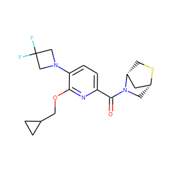 O=C(c1ccc(N2CC(F)(F)C2)c(OCC2CC2)n1)N1C[C@@H]2C[C@H]1CS2 ZINC001772641446