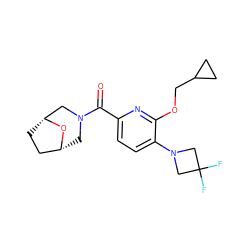 O=C(c1ccc(N2CC(F)(F)C2)c(OCC2CC2)n1)N1C[C@@H]2CC[C@H](C1)O2 ZINC000149300795