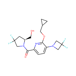 O=C(c1ccc(N2CC(F)(F)C2)c(OCC2CC2)n1)N1CC(F)(F)C[C@H]1CO ZINC000146356841