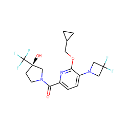 O=C(c1ccc(N2CC(F)(F)C2)c(OCC2CC2)n1)N1CC[C@](O)(C(F)(F)F)C1 ZINC000146460948