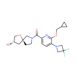 O=C(c1ccc(N2CC(F)(F)C2)c(OCC2CC2)n1)N1CC[C@]2(C[C@H](O)CO2)C1 ZINC000146268997