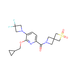 O=C(c1ccc(N2CC(F)(F)C2)c(OCC2CC2)n1)N1CC2(C1)CS(=O)(=O)C2 ZINC000149296847