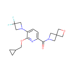 O=C(c1ccc(N2CC(F)(F)C2)c(OCC2CC2)n1)N1CC2(COC2)C1 ZINC000146374227