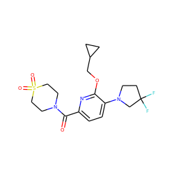 O=C(c1ccc(N2CCC(F)(F)C2)c(OCC2CC2)n1)N1CCS(=O)(=O)CC1 ZINC000207730485