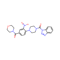 O=C(c1ccc(N2CCN(C(=O)n3nnc4ccccc43)CC2)c([N+](=O)[O-])c1)N1CCOCC1 ZINC000095579583