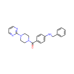 O=C(c1ccc(NCc2ccccc2)cc1)N1CCN(c2ncccn2)CC1 ZINC000299825263