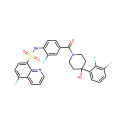 O=C(c1ccc(NS(=O)(=O)c2ccc(F)c3cccnc23)c(F)c1)N1CCC(O)(c2cccc(F)c2F)CC1 ZINC000221271904