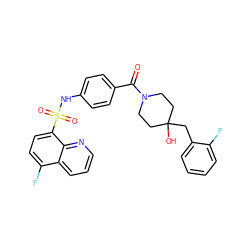 O=C(c1ccc(NS(=O)(=O)c2ccc(F)c3cccnc23)cc1)N1CCC(O)(Cc2ccccc2F)CC1 ZINC000217631250