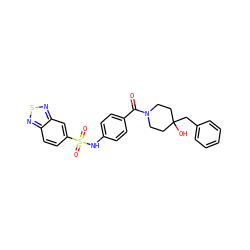 O=C(c1ccc(NS(=O)(=O)c2ccc3nsnc3c2)cc1)N1CCC(O)(Cc2ccccc2)CC1 ZINC000221259723