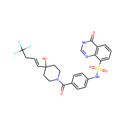 O=C(c1ccc(NS(=O)(=O)c2cccc3c(=O)[nH]cnc23)cc1)N1CCC(O)(/C=C/CC(F)(F)F)CC1 ZINC000217774675