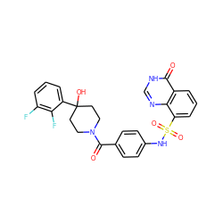 O=C(c1ccc(NS(=O)(=O)c2cccc3c(=O)[nH]cnc23)cc1)N1CCC(O)(c2cccc(F)c2F)CC1 ZINC000217749357