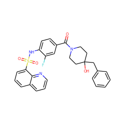 O=C(c1ccc(NS(=O)(=O)c2cccc3cccnc23)c(F)c1)N1CCC(O)(Cc2ccccc2)CC1 ZINC000220603005