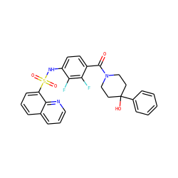 O=C(c1ccc(NS(=O)(=O)c2cccc3cccnc23)c(F)c1F)N1CCC(O)(c2ccccc2)CC1 ZINC000221286122