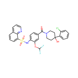 O=C(c1ccc(NS(=O)(=O)c2cccc3cccnc23)c(OC(F)F)c1)N1CCC(O)(c2ccccc2Cl)CC1 ZINC000217762708