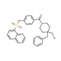 O=C(c1ccc(NS(=O)(=O)c2cccc3cccnc23)cc1)N1CCC(CO)(Cc2ccccc2)CC1 ZINC000217624600