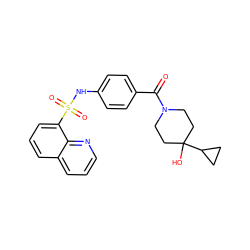 O=C(c1ccc(NS(=O)(=O)c2cccc3cccnc23)cc1)N1CCC(O)(C2CC2)CC1 ZINC000220753521