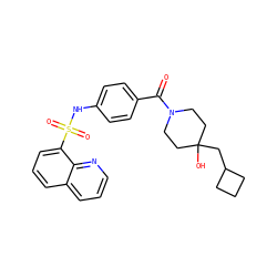 O=C(c1ccc(NS(=O)(=O)c2cccc3cccnc23)cc1)N1CCC(O)(CC2CCC2)CC1 ZINC000220753687