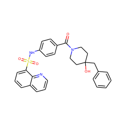 O=C(c1ccc(NS(=O)(=O)c2cccc3cccnc23)cc1)N1CCC(O)(Cc2ccccc2)CC1 ZINC000221259638