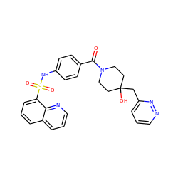 O=C(c1ccc(NS(=O)(=O)c2cccc3cccnc23)cc1)N1CCC(O)(Cc2cccnn2)CC1 ZINC000221277662