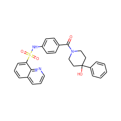 O=C(c1ccc(NS(=O)(=O)c2cccc3cccnc23)cc1)N1CCC(O)(c2ccccc2)CC1 ZINC000221268018