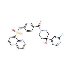 O=C(c1ccc(NS(=O)(=O)c2cccc3cccnc23)cc1)N1CCC(O)(c2ccnc(F)c2)CC1 ZINC000220663177