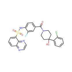 O=C(c1ccc(NS(=O)(=O)c2cccc3nccnc23)c(F)c1)N1CCC(O)(c2ccccc2Cl)CC1 ZINC000217615837